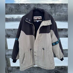 Vintage Western Frontier Jacket Aztec Detail Quilted Lined Barn Coat Large USA